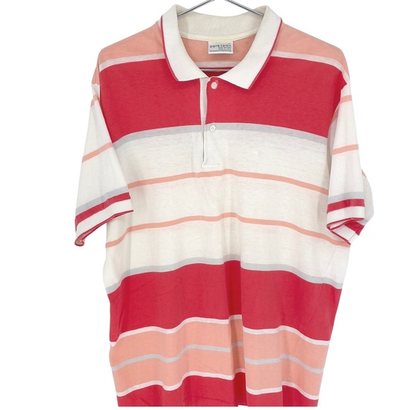Vintage Pierre Cardin Salmon Striped Polo‎ Shirt Menswear Retro Casual Top Large - Picture 3 of 7